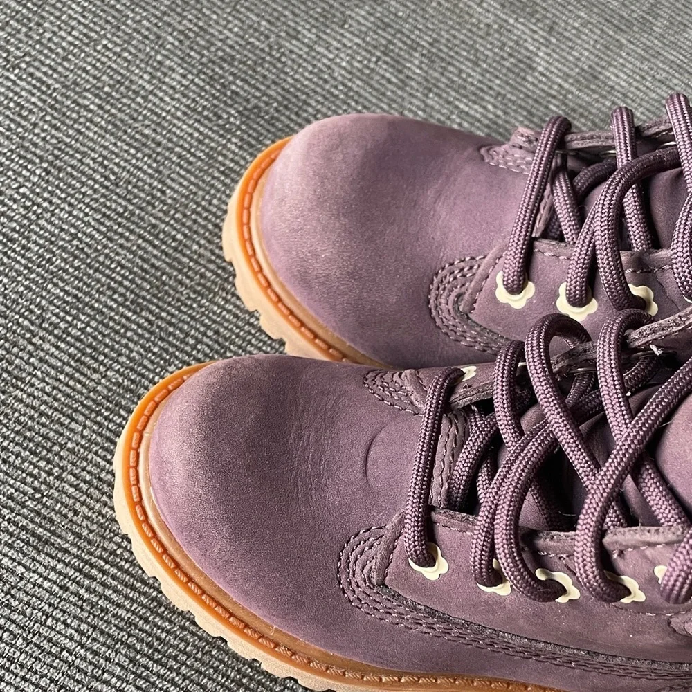 Timberland Kids Plum Nubuck Leather Lace-Up Waterproof Boots 6 Suede Hiking